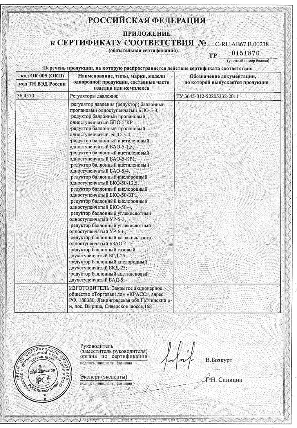 Сертификат на редукторы КРАСС